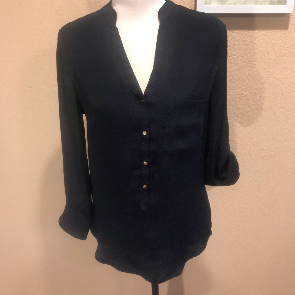 Zara Basic Button Down Blouse Size Xs Roll Tab Sl… - image 1